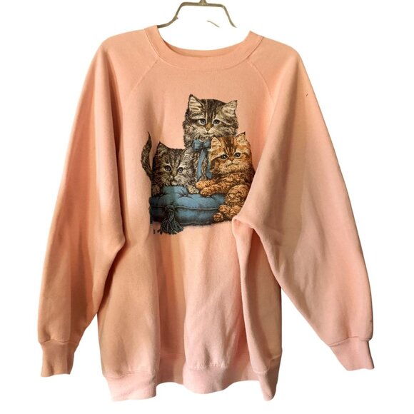 Tultex Tops - XXL Vintage Tultex Kitten Print Pink Sweatshirt